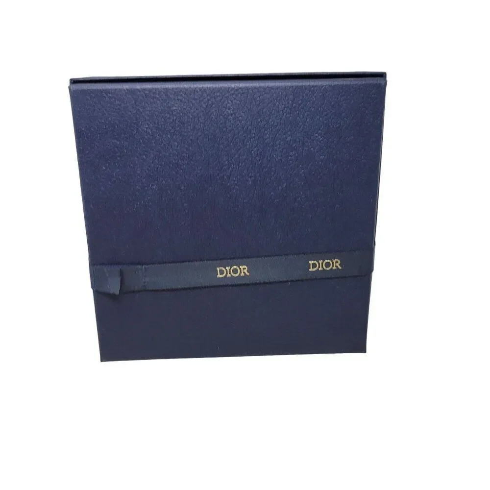 Christain Dior Navy Gift Box Ribbon White Filler Clear Lid 8.5 x 8.5 x 3 Holiday